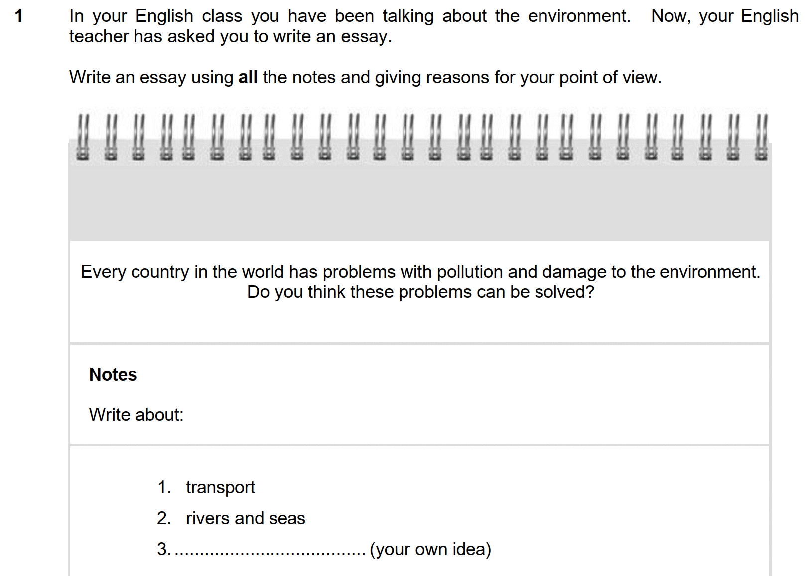 example Writing Part 1 question from B2 First