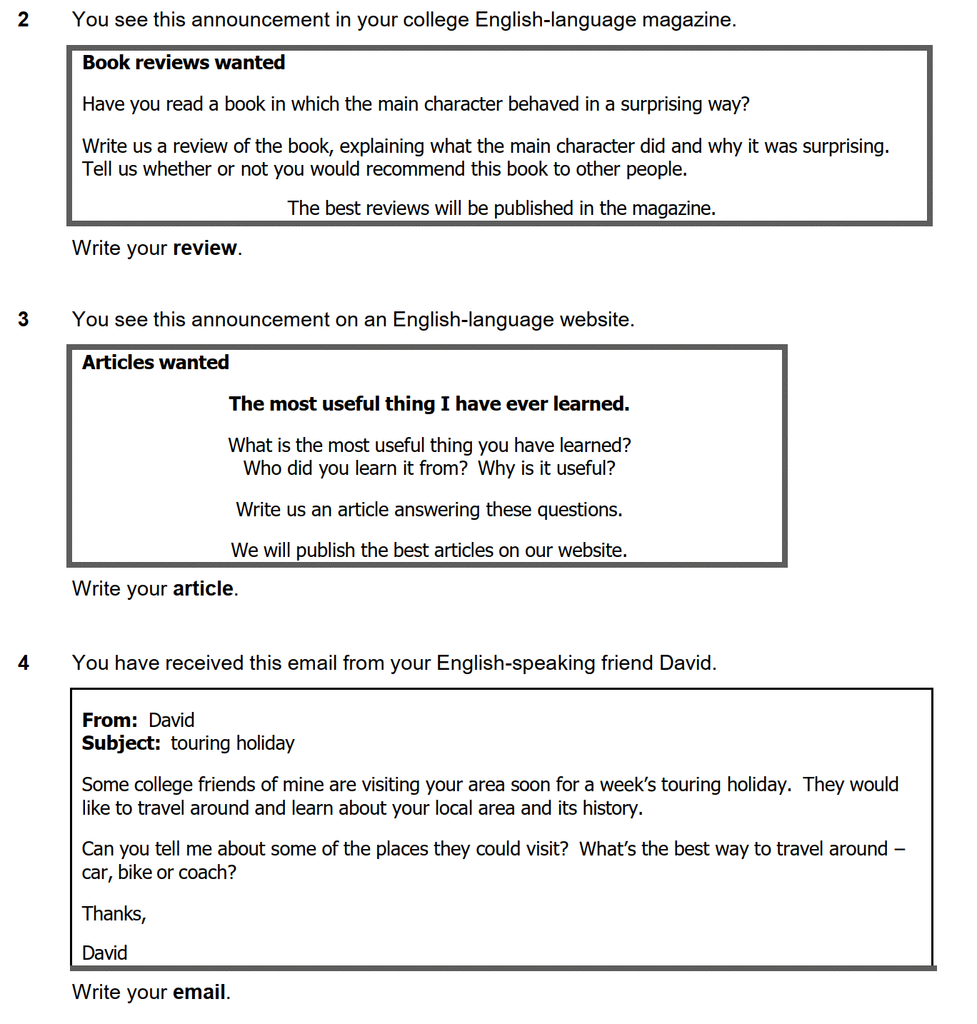 example Writing Part 2 question from B2 First