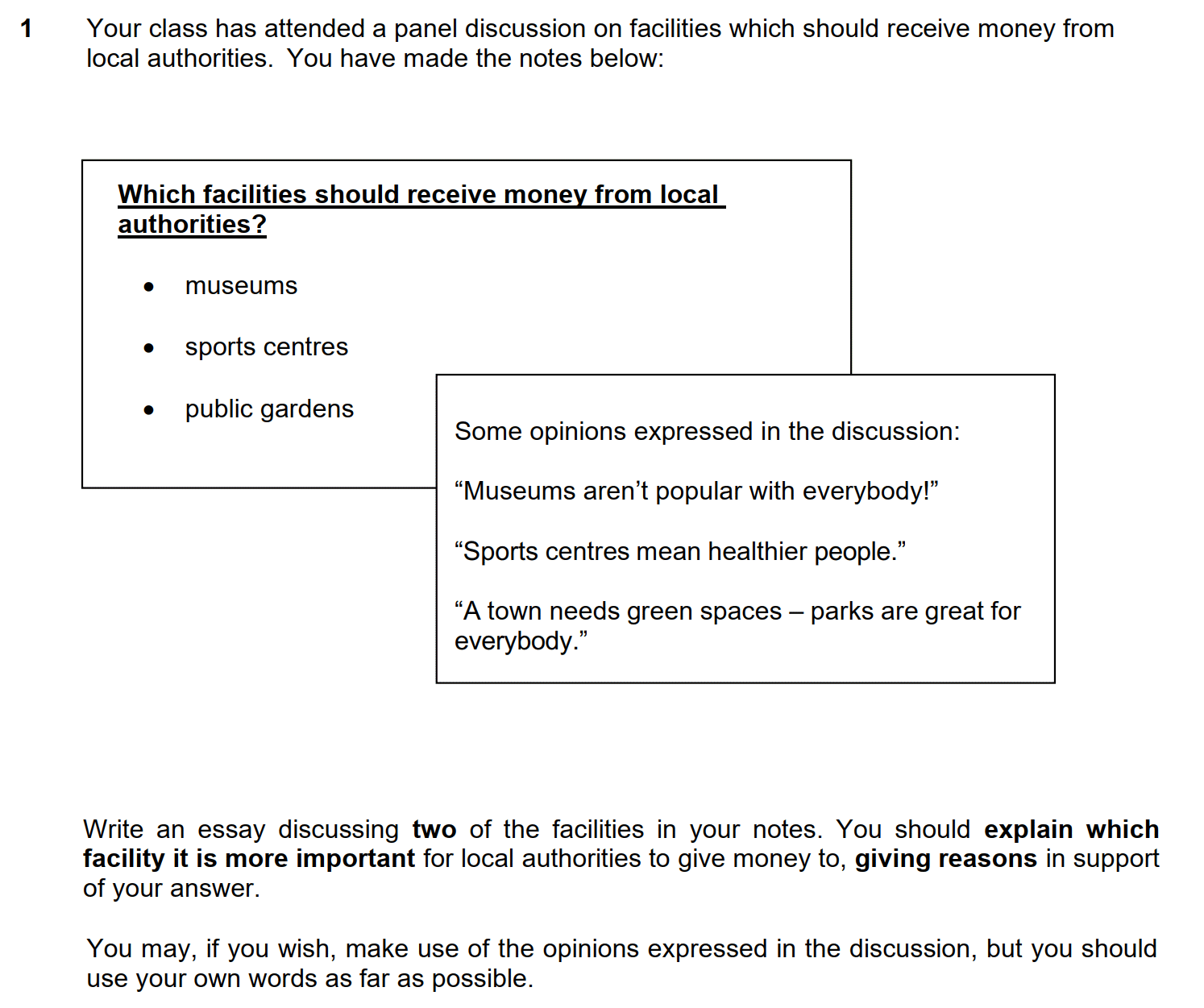 example Writing Part 1 question from C1 Advanced