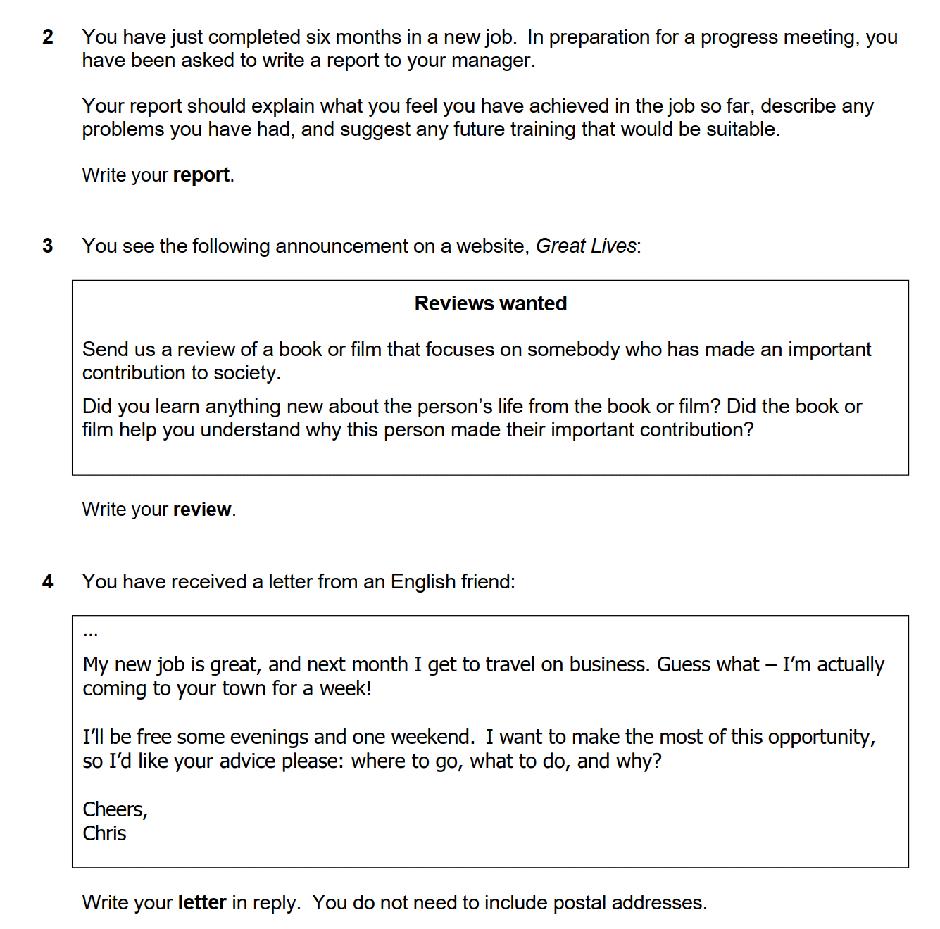 example Writing Part 2 question from C1 Advanced